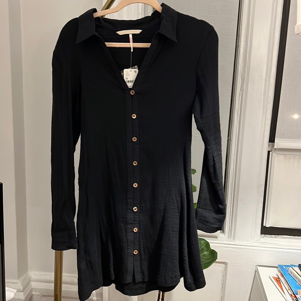 Free People Black Button-down Dress